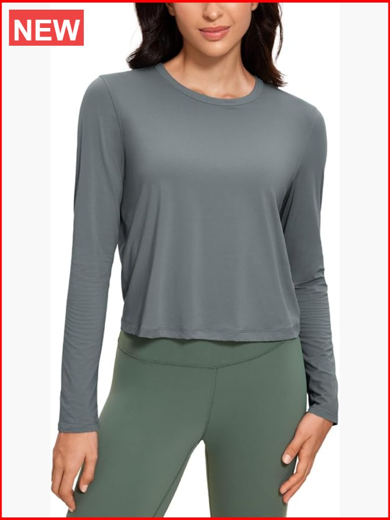 Pima Cotton Long Sleeve Workout Shirt Crop Top Athletic Tee